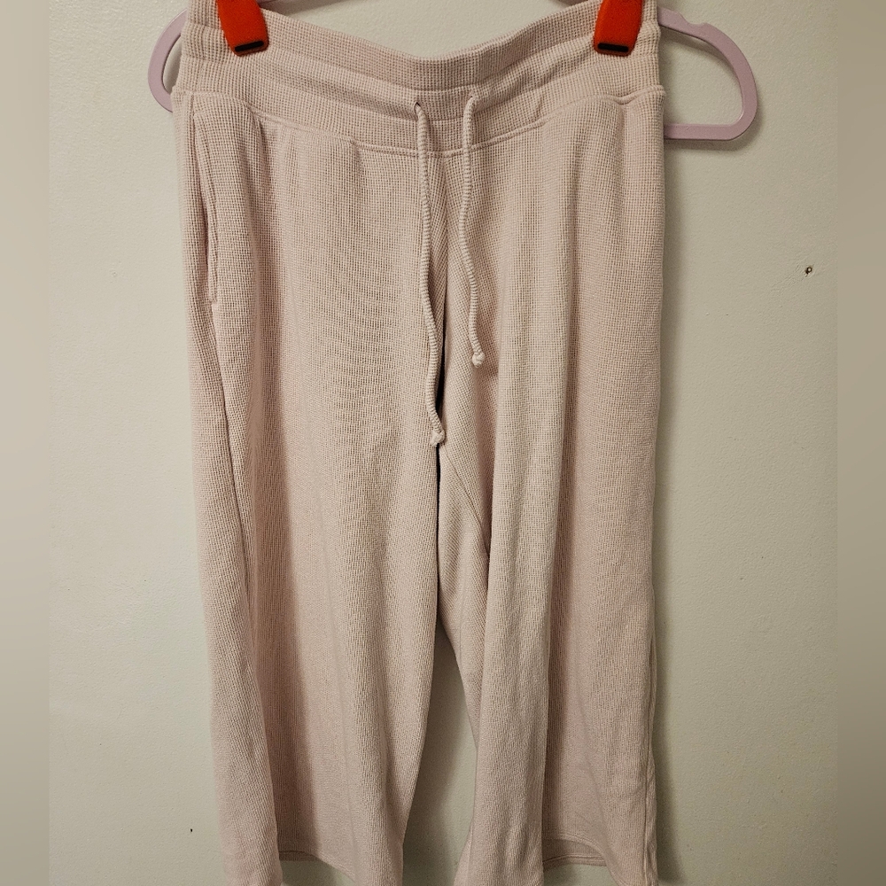 Gilly Hicks Cozy Pale Pink Wide Leg Waffle Knit Jogger Pants